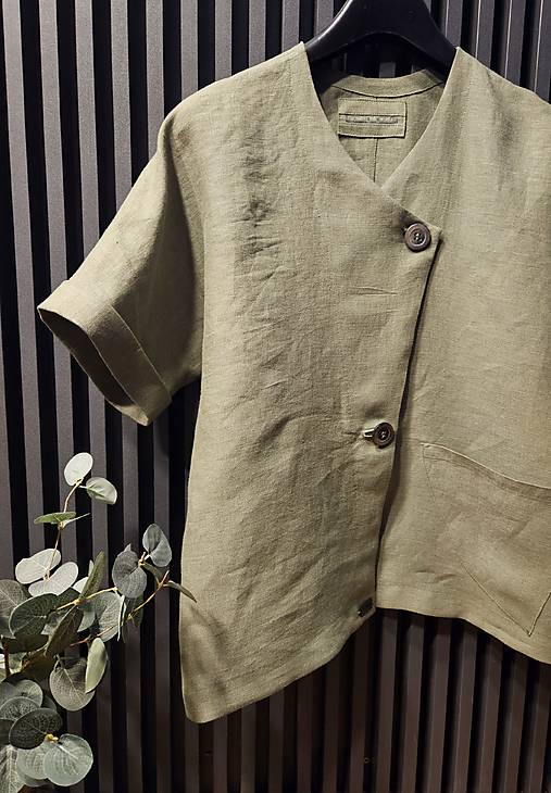 Blúzky a košele - Zelený ľanový top - 16890079_