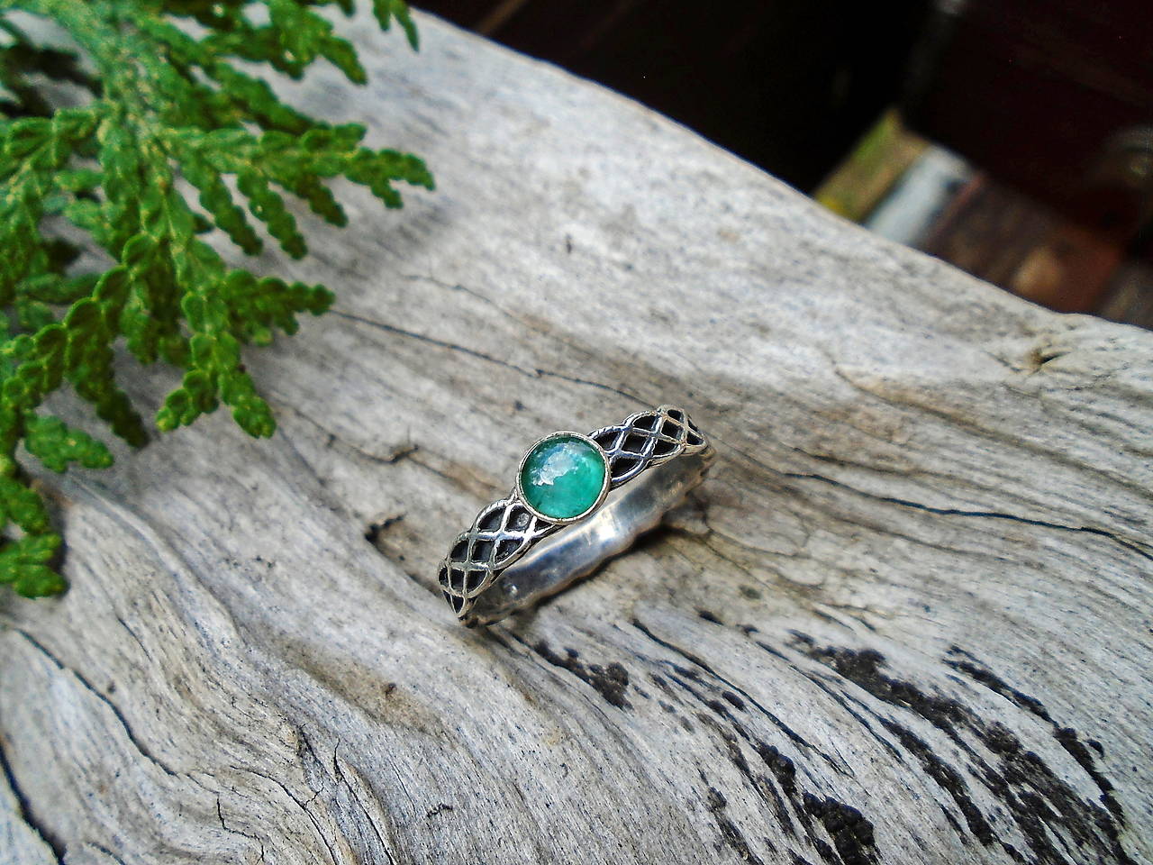 Strieborny prsteň Ag 925 Pletenec Kyanit zelený