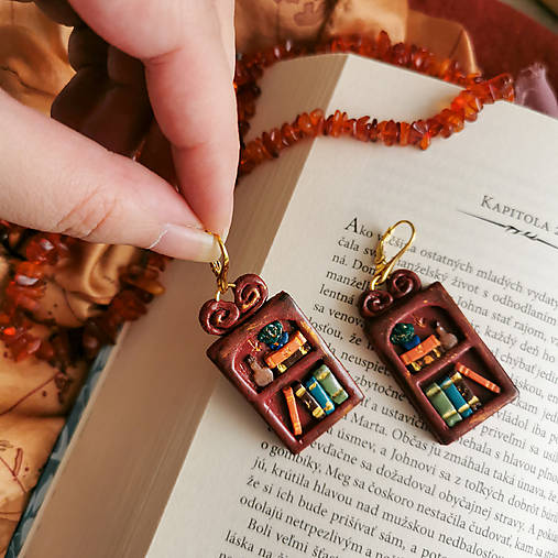 Náušnice - Náušnice Knihovnička (Bordová) - 16901800_