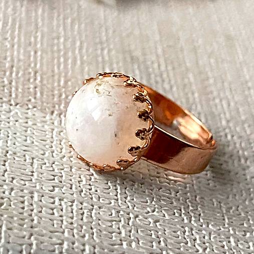 Moonstone Stainless Steel Rose Gold Ring / Elegantný prsteň s mesačným kameňom - oceľ E050