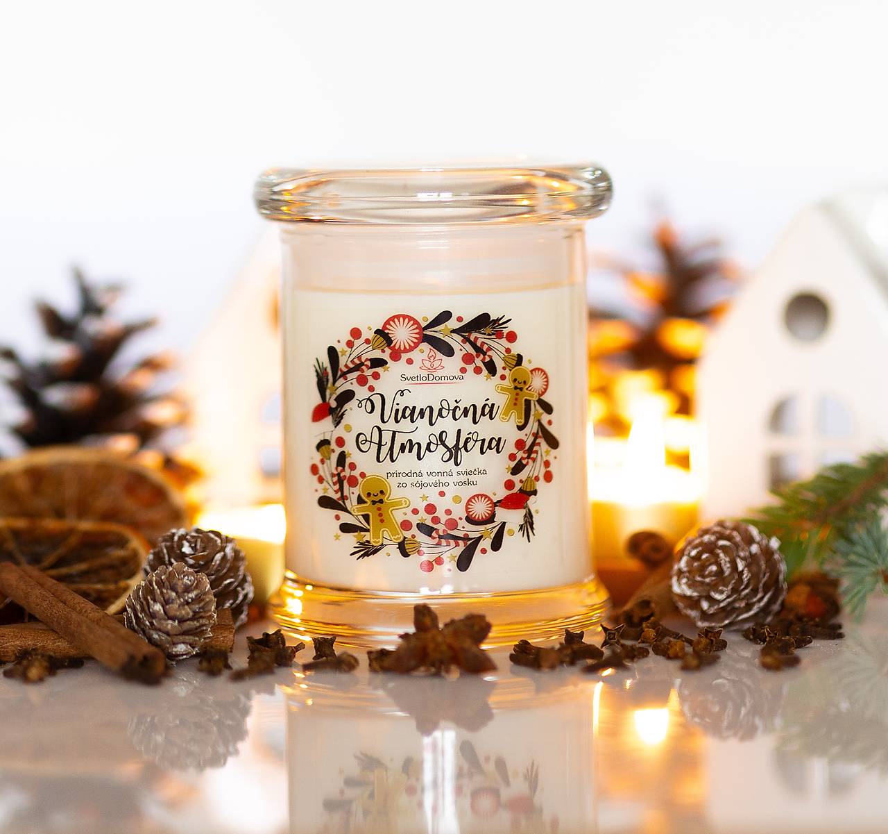 VÝPREDAJ -30% - Sviečka zo sójového vosku s DREVENÝM knôtom  - 165g/40hod