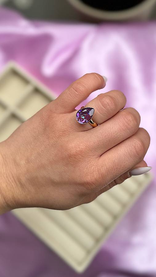 Prsteň Swarovski Element - fialová