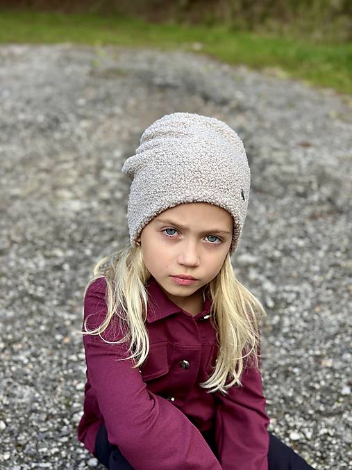 Detské čiapky - Buclé COP čiapka a nákrčník  béžová - 16908620_