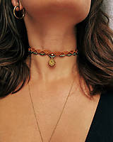 Náhrdelníky - TERRACOTTA GREEN BEADS micro macramé choker - 16910828_