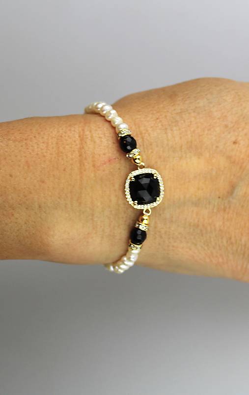 Náramky - prírodné perly,ónyx náramok luxusný - 16913724_