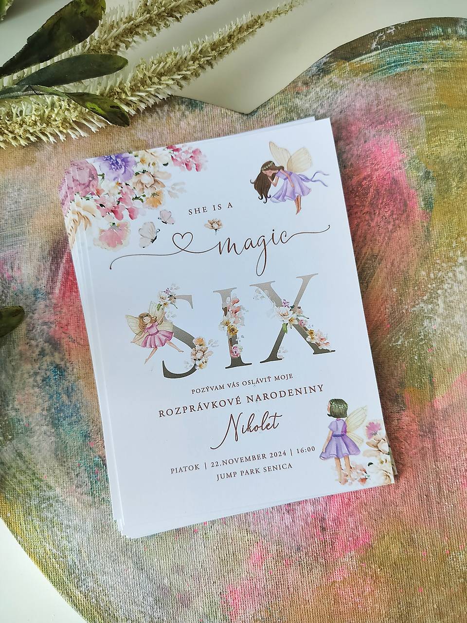 Pozvánka na narodeniny s vílami a motýlikmi, She is SIXE