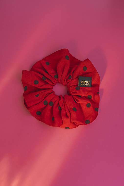 Ozdoby do vlasov - Ľanová scrunchie One of a kind (Lienka) - 16915501_