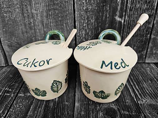 Nádoby - Dózy Cukor a med Lístky zeleň 300ml - 16924419_