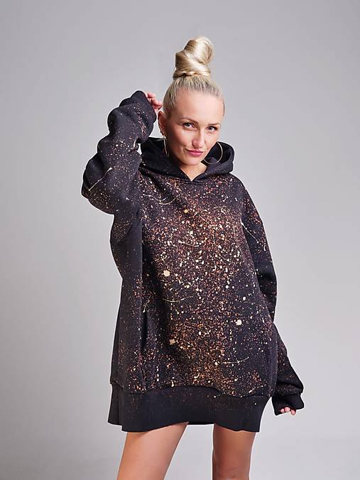 Mikiny - Dámska oversize mikina, mikinové šaty, modrá, swarovski - 16927576_