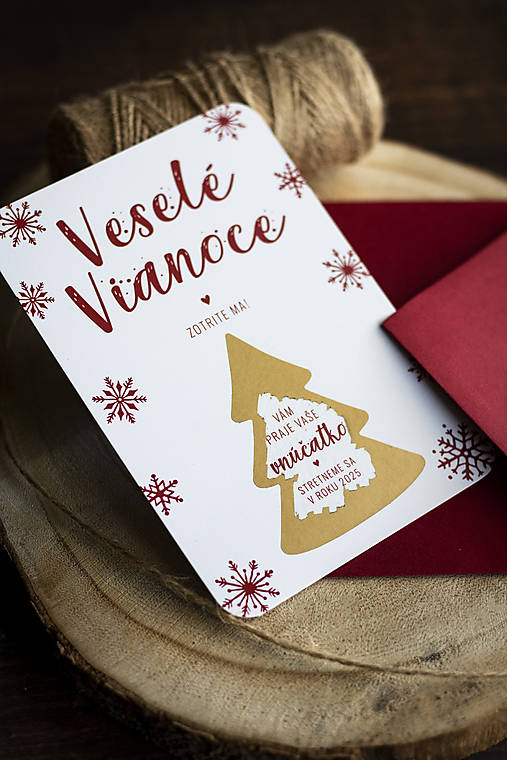 Papiernictvo - Vianočný stierací žreb červená - Veselé Vianoce - 16931978_