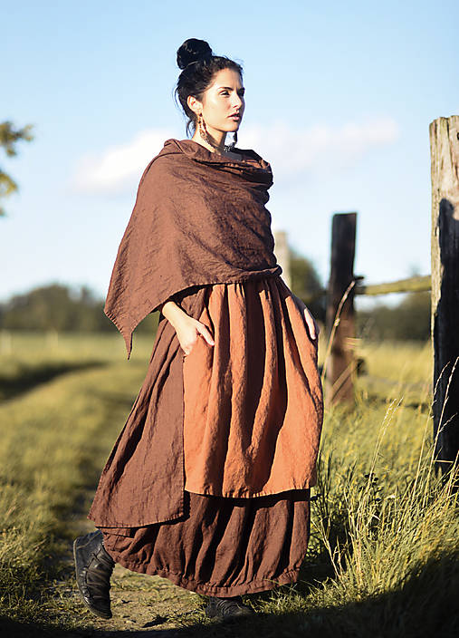 Šály a nákrčníky - Lněný šál Hnědý - 16932077_