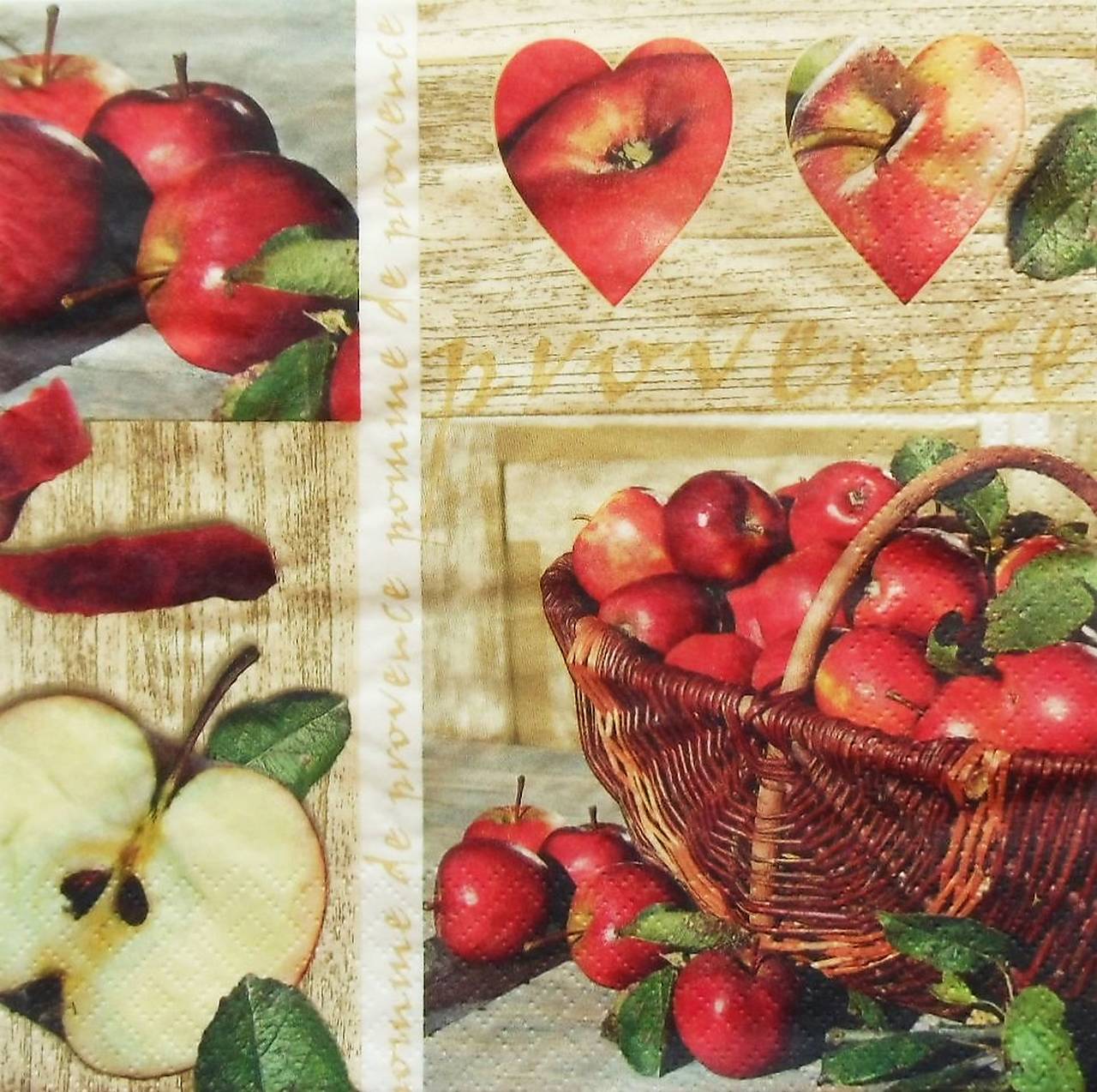 S1191 - Servítky - jablko, jabĺčko, apple, košík, srdce, srdiečko