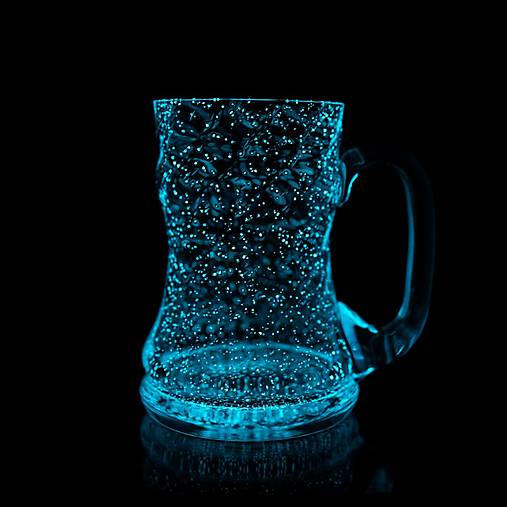Nádoby - Fluorescenčný svietiaci sklenený polliter KRÝGL MODRÝ - 16935913_