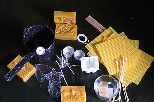 Nástroje - Vyrobte si sviečky - veľká kreatívna súprava na výrobu sviečok z včelieho vosku (čierna smaltovaná nádoba na vosk) - 16938102_