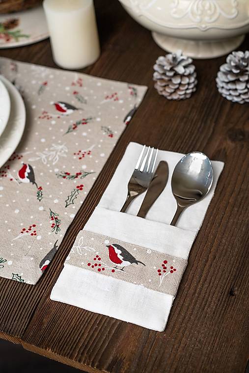 Úžitkový textil - Ľanové puzdro na príbor Little Birds - 16938961_