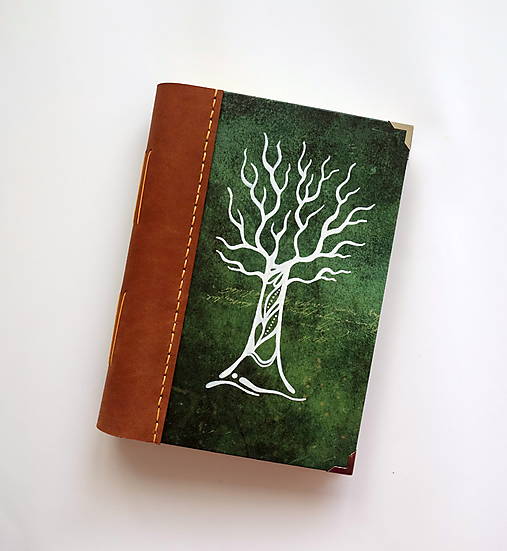 Papiernictvo - KRESLENÝ fotoalbum Strom A5 s koženým chrbtom tmavozelený - 16940950_