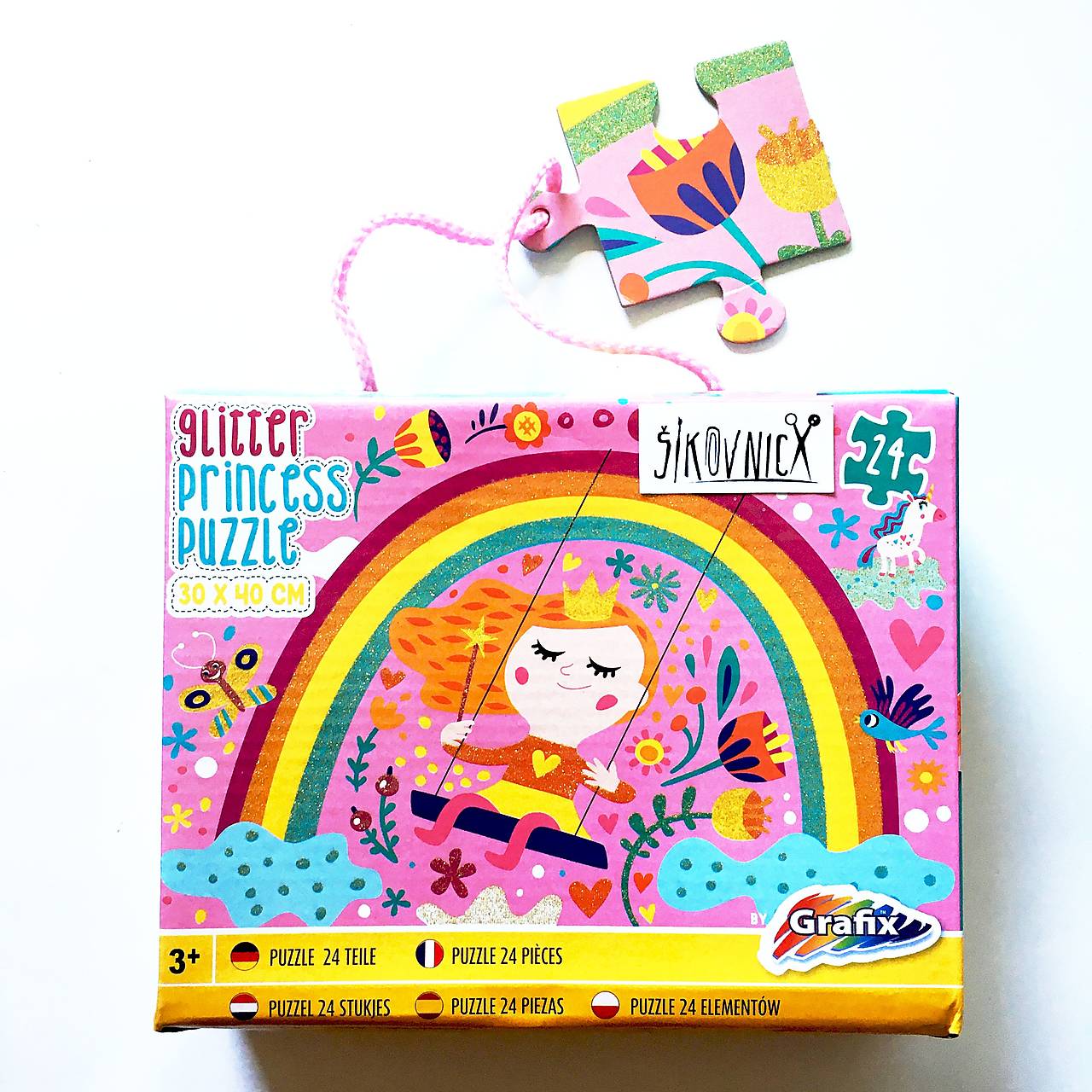 Puzzle princezná, s trblietkami, 24 dielov(30x40 cm)