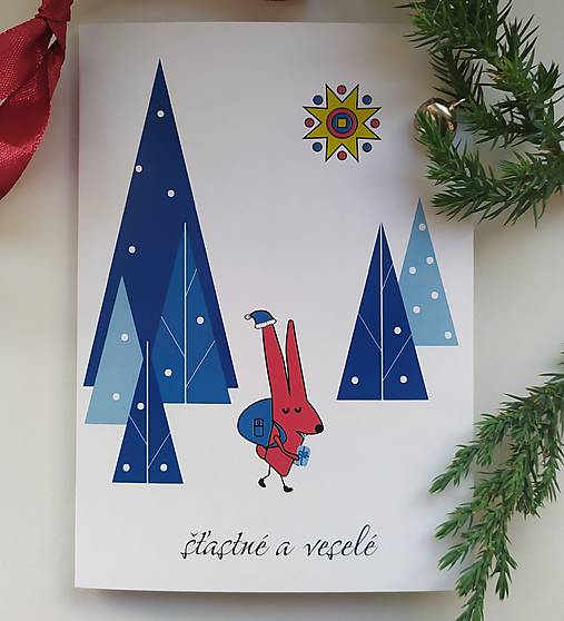 Papiernictvo - Vianočná pohľadnica so zajačikom - A5 - 16943895_