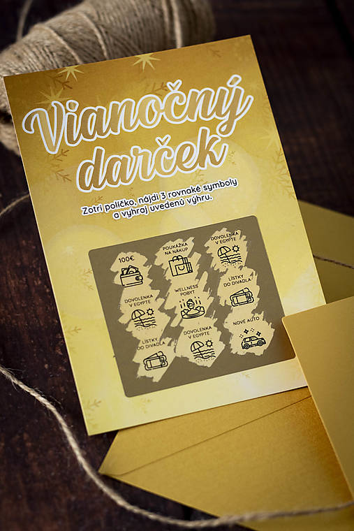 Papiernictvo - Stierací žreb - Vianočný darček žltá (1ks žreb + zlatá obálka) - 16945545_