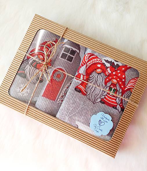 Úžitkový textil - Set 3 vianočných utierok v darčekovom balení.  (Set 3 kuchynských utierok) - 16945029_