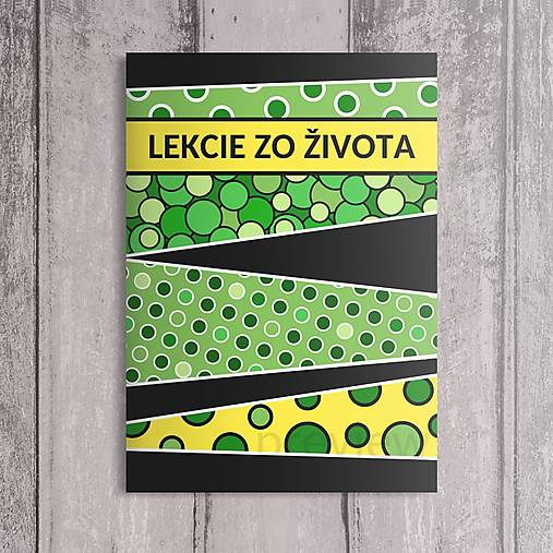 Papiernictvo - Zápisník na poznatky zo života (geometria) black contrast (zelené kolečká) - 16951543_