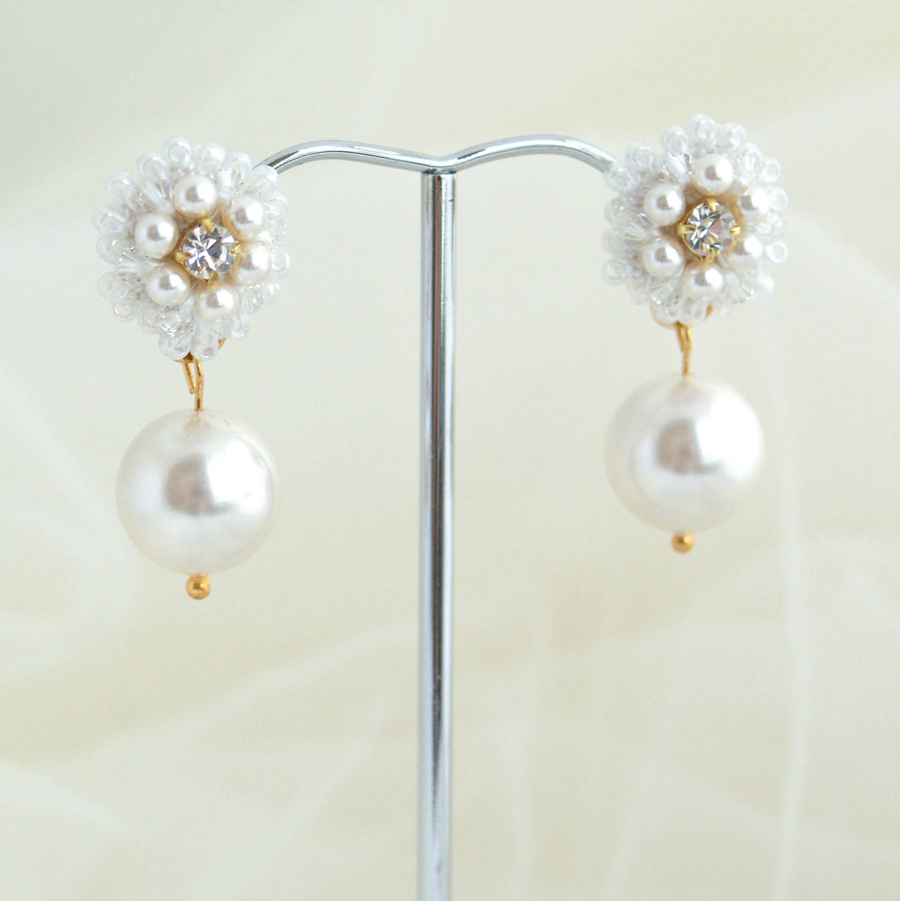 Vintage perlové náušnice (Ag925) (Hodváb/White - Zlaté komponenty)