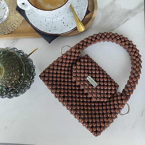 Kabelky - Crossbody korálková handmade kabelka – Cappuccino - 16954838_