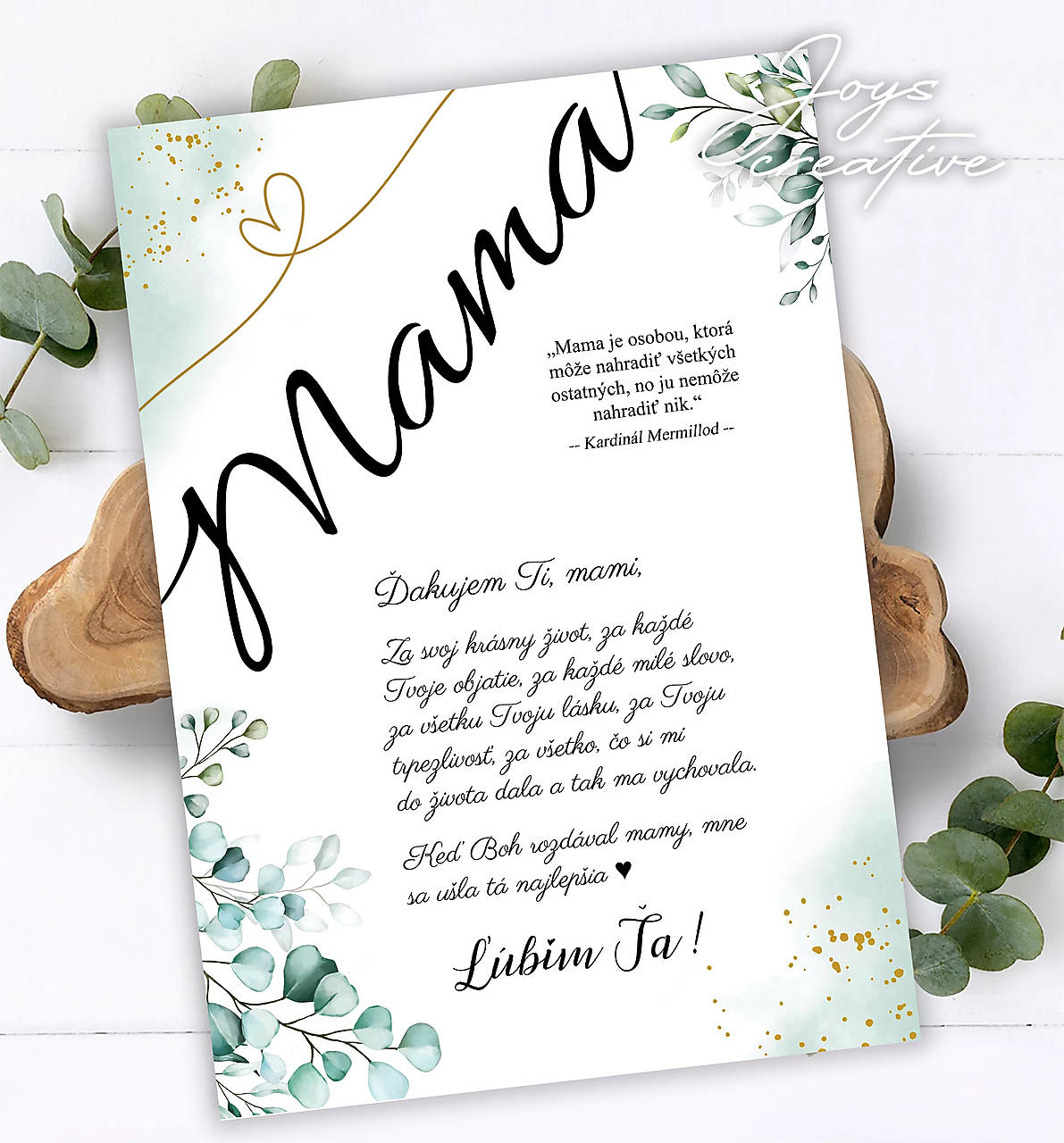 Darček pre mamku,  Tabuľka s poďakovaním pre mamu na deň matiek (green)