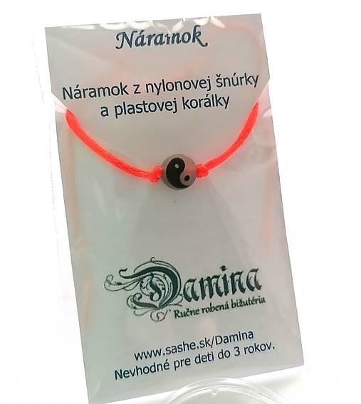 Náramky - Šnúrkové so svietiacou korálkou Jin Jang (oranžová reflex) - 16961986_
