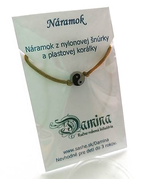 Náramky - Šnúrkové so svietiacou korálkou Jin Jang (zlatá) - 16962024_