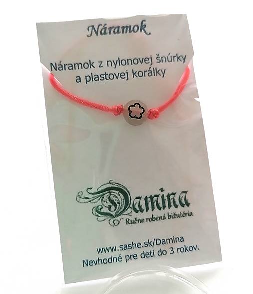 Náramky - Šnúrkové so svietiacou korálkou kvet (losos) - 16962053_