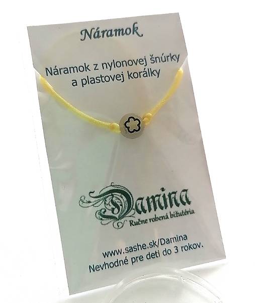 Náramky - Šnúrkové so svietiacou korálkou kvet (žltá svetlá) - 16962061_