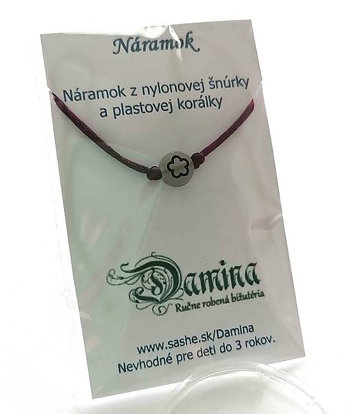 Náramky - Šnúrkové so svietiacou korálkou kvet (vínová) - 16962068_