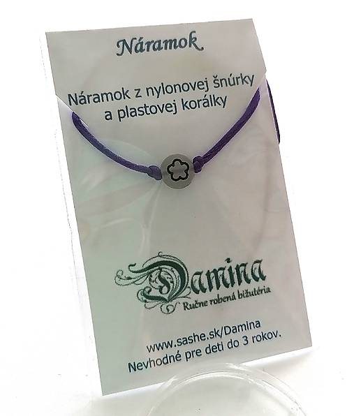Náramky - Šnúrkové so svietiacou korálkou kvet (fialová tmavá) - 16962071_
