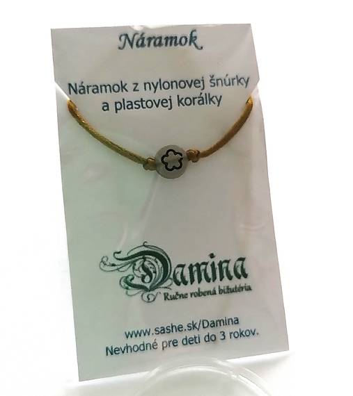 Náramky - Šnúrkové so svietiacou korálkou kvet (zlatá) - 16962088_