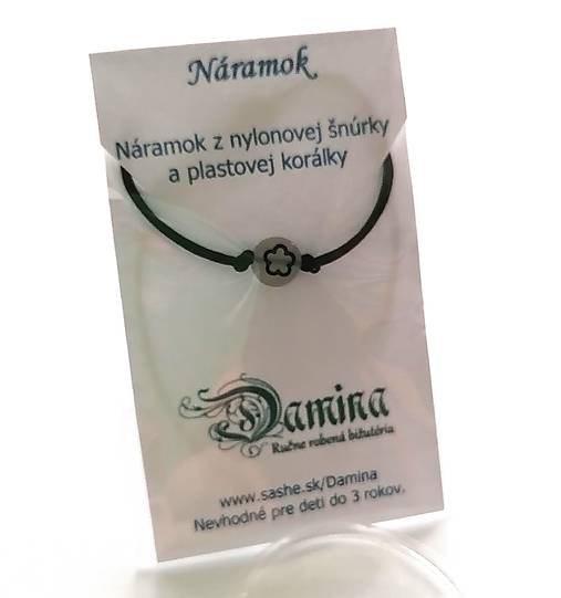 Náramky - Šnúrkové so svietiacou korálkou kvet (čierna) - 16962091_