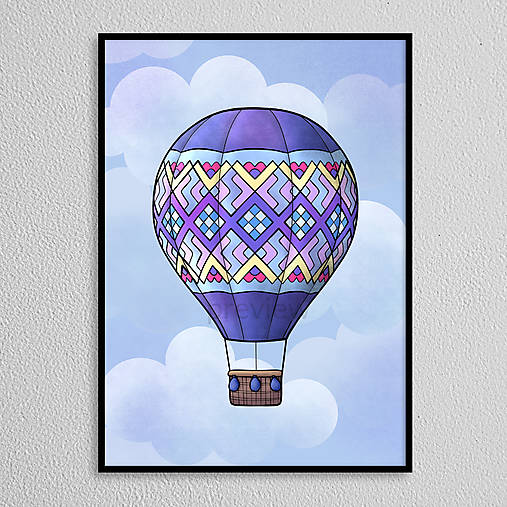 Grafika - Teplovzdušný balón ornamentový (zafírový drahokam) - 16960399_