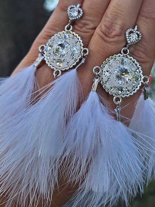 Náušnice - Biele pierkové náušnice – Swarovski kryštály, výrazný šperk - 16964166_