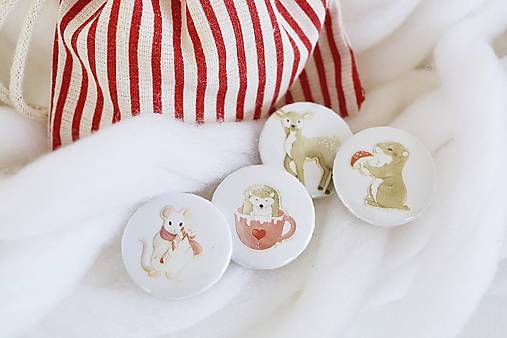 Brošne - 4 Vianočné buttonky/odznačiky - zvieratká - 16963604_