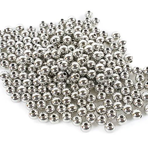 Plastové korálky metalické Ø6 mm, 30g (strieborné)