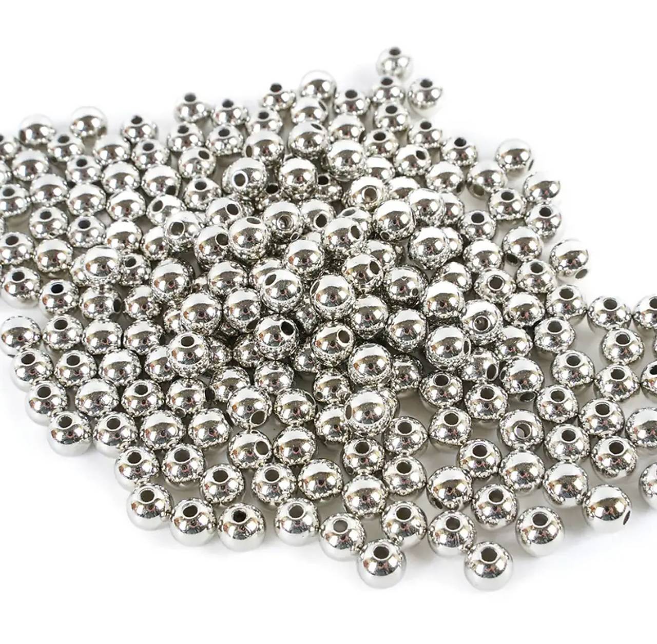Plastové korálky metalické Ø6 mm, 30g (strieborné)