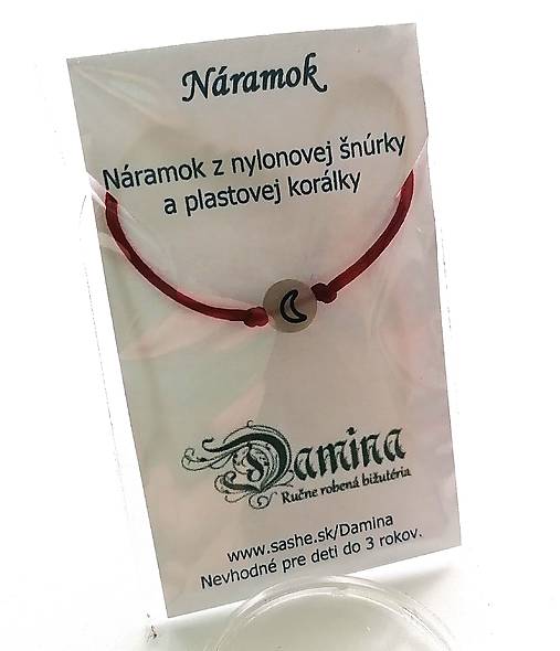 Náramky - Šnúrkové so svietiacou korálkou mesiac (bordová) - 16962410_