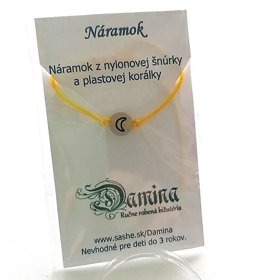 Náramky - Šnúrkové so svietiacou korálkou mesiac (žltá) - 16962415_