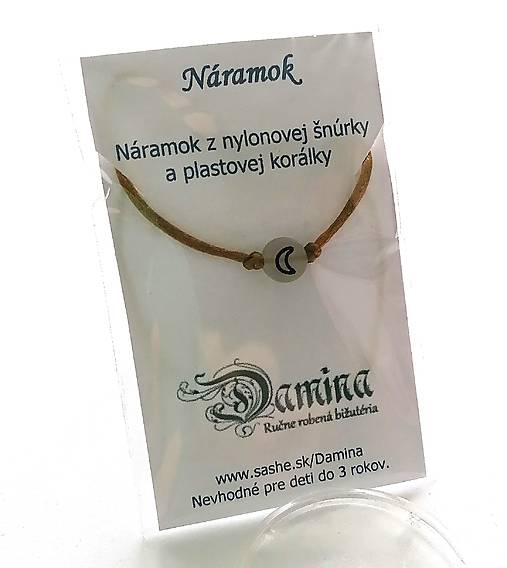 Náramky - Šnúrkové so svietiacou korálkou mesiac (zlatá) - 16962441_