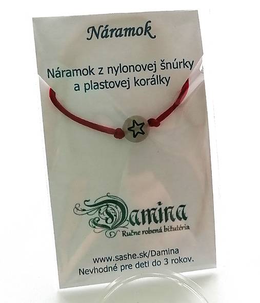 Náramky - Šnúrkové so svietiacou korálkou hviezda (bordová) - 16962487_