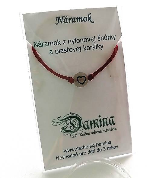 Náramky - Šnúrkové so svietiacou korálkou srdce (bordová) - 16962539_
