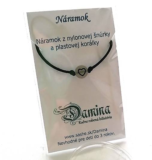 Náramky - Šnúrkové so svietiacou korálkou srdce (čierna) - 16962584_