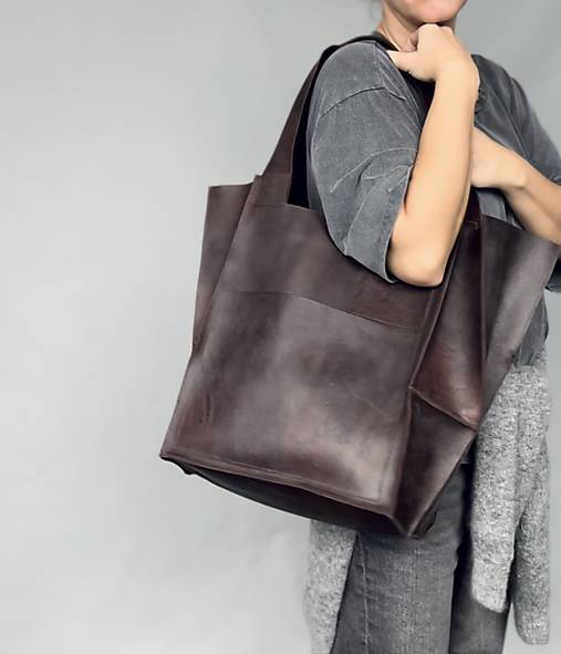 Veľké tašky - Tote Block Vintage Cocoa kožená shopper kabelka - 16963216_