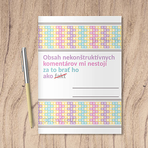 Papiernictvo - Zošit proti nekonštruktivite (priateľský vzor pastel) (téma konštruktívna kritika) - 16969103_