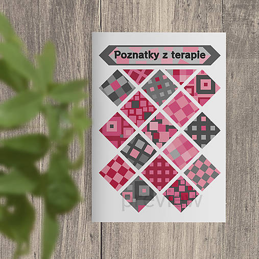 Papiernictvo - Poznatky z terapie (Šachovnica pestrá - geometria gentle) cyklámenové štvorce - 16972188_